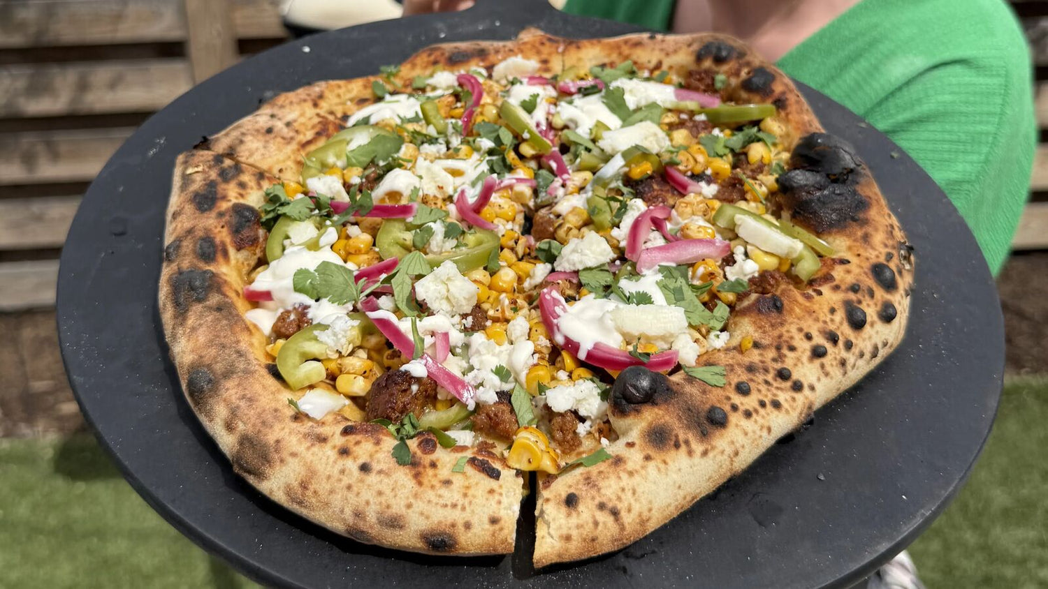 Street Corn Pizza on a Server recipe poster image