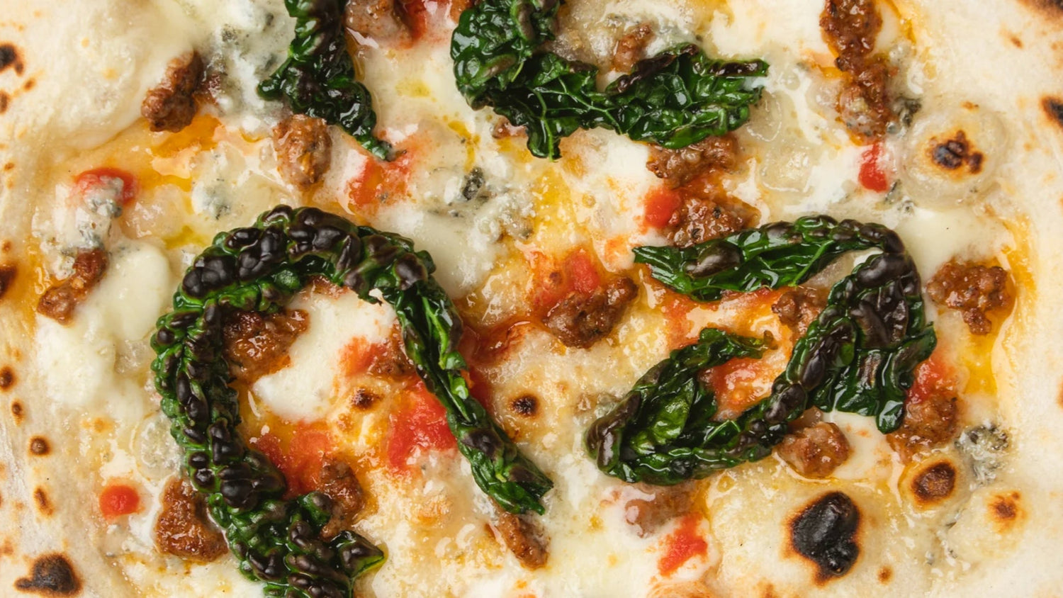 Merguez, Blue Cheese & Tuscan Kale Pizza recipe poster image