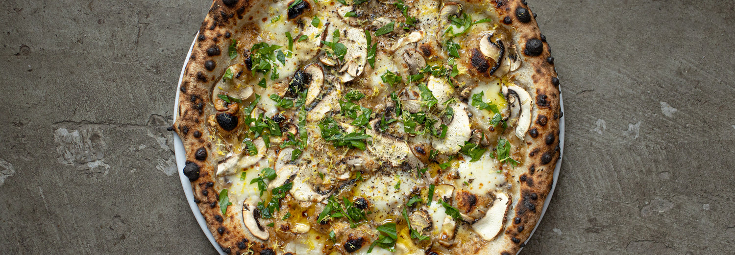 Mushroom & Onion Cream Pizza - Gozney . Roccbox recipe poster image