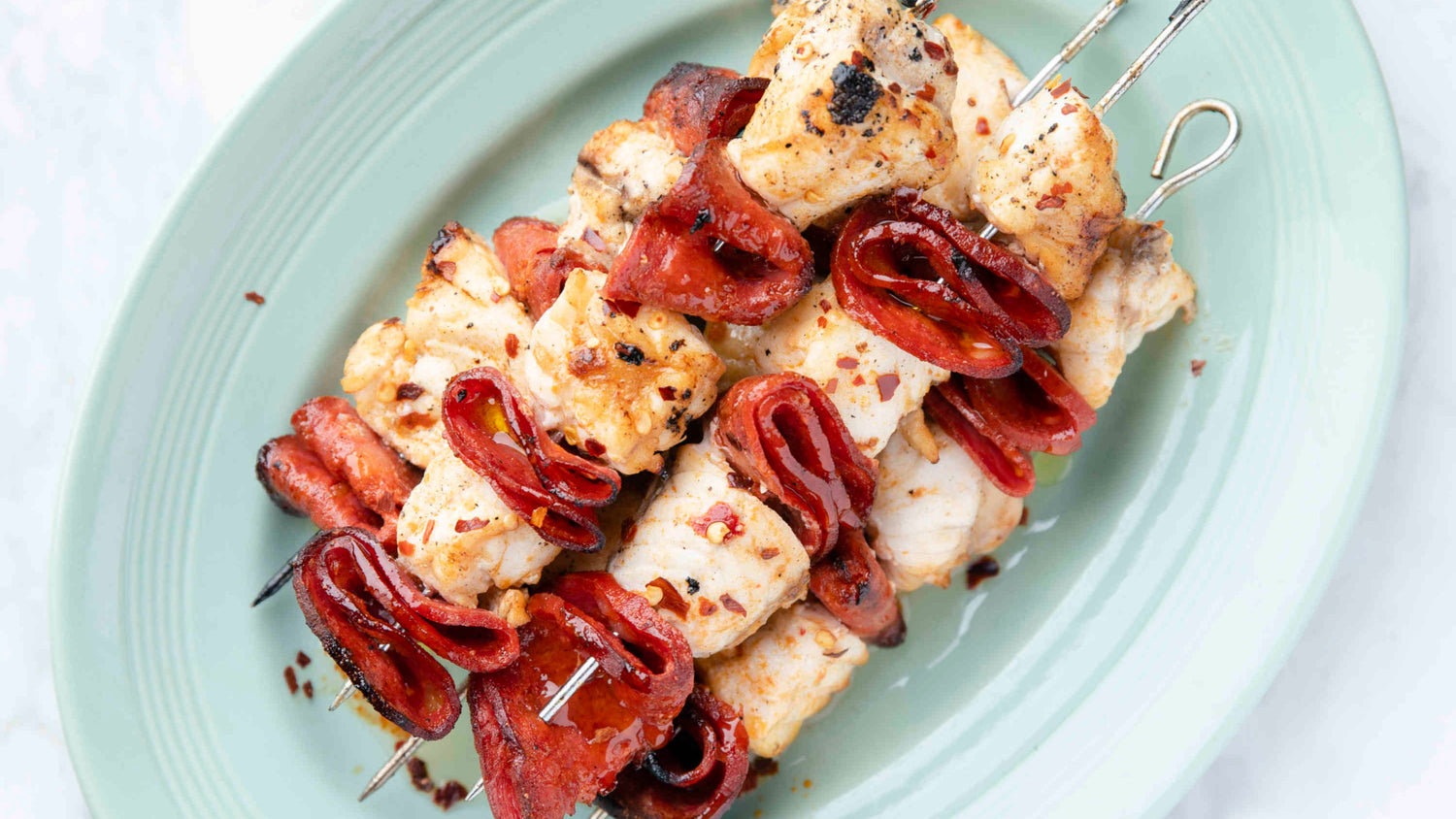 Monkfish & Chorizo Kebabs - Gozney . Roccbox recipe poster image