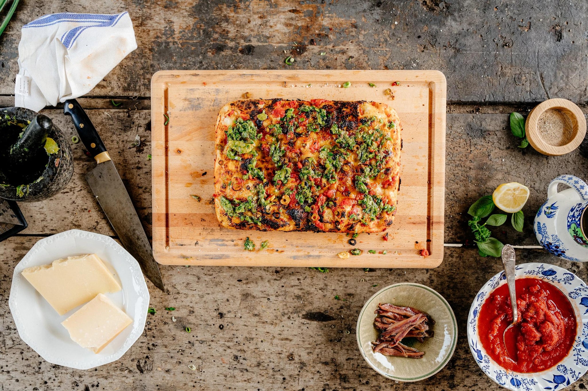 Green Garlic Marinara Pizza