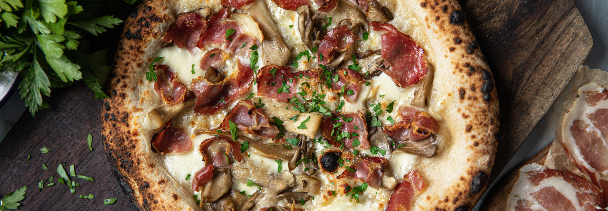 Coppa Ham & Wild Mushroom Neapolitan Pizza - Gozney Roccbox