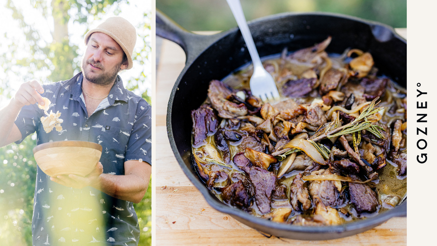 Chef Brad Leone serving his Beef Short Ribs and Wild Mushrooms in a cast iron skillet recipe poster image