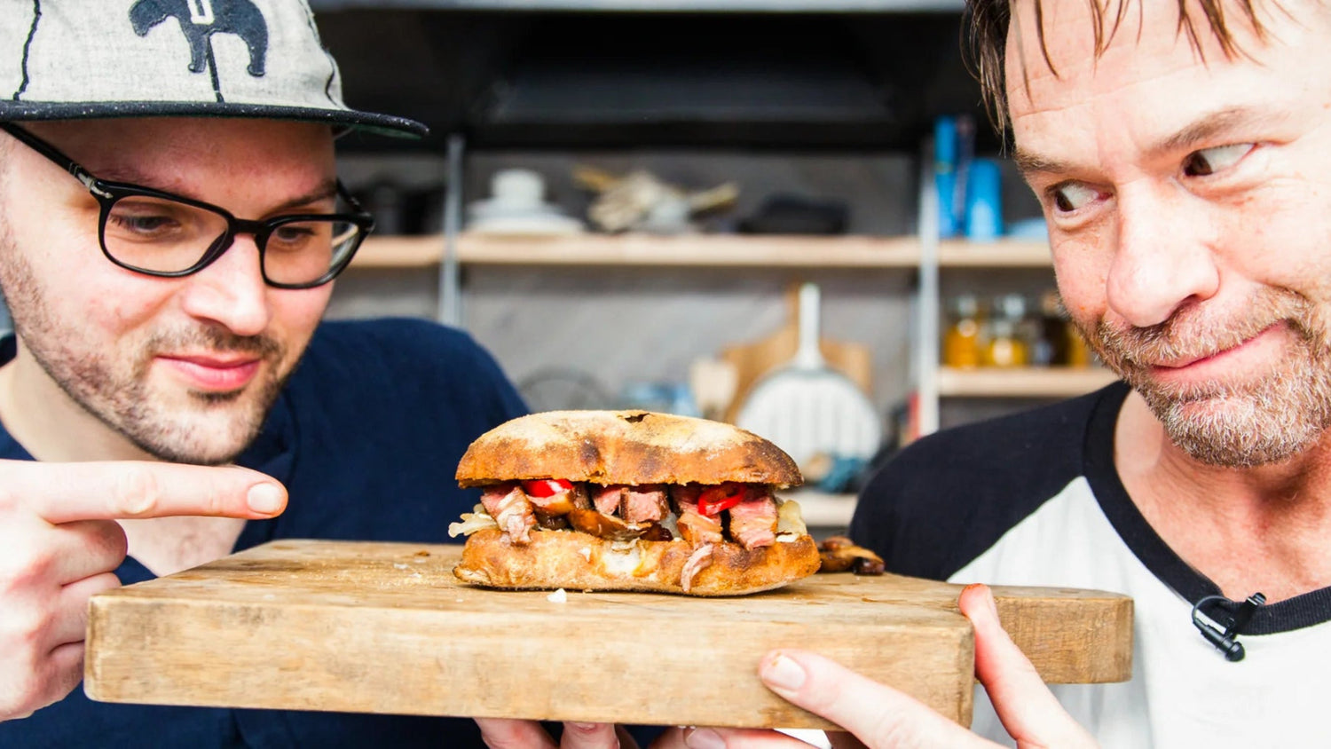 BBQ Steak Sandwich on Cutting board recipe poster image