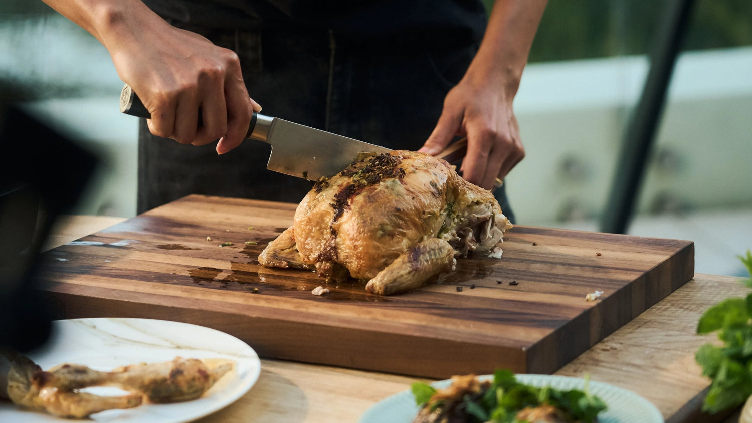 Roasted Chicken being cut into recipe poster image