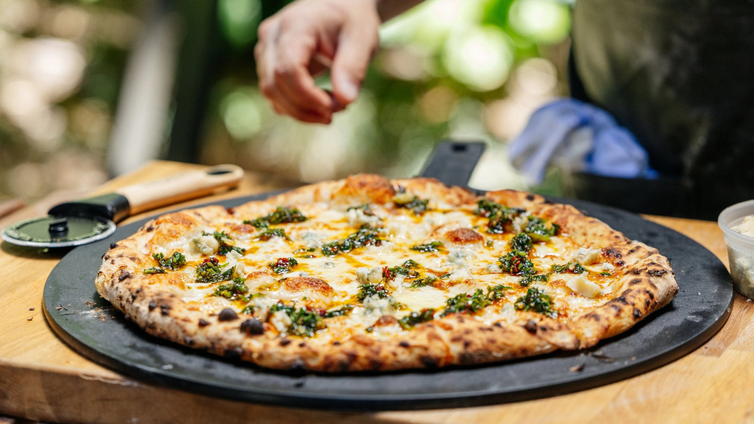 Four Cheese Pizza with Charred Herb Salsa recipe poster image