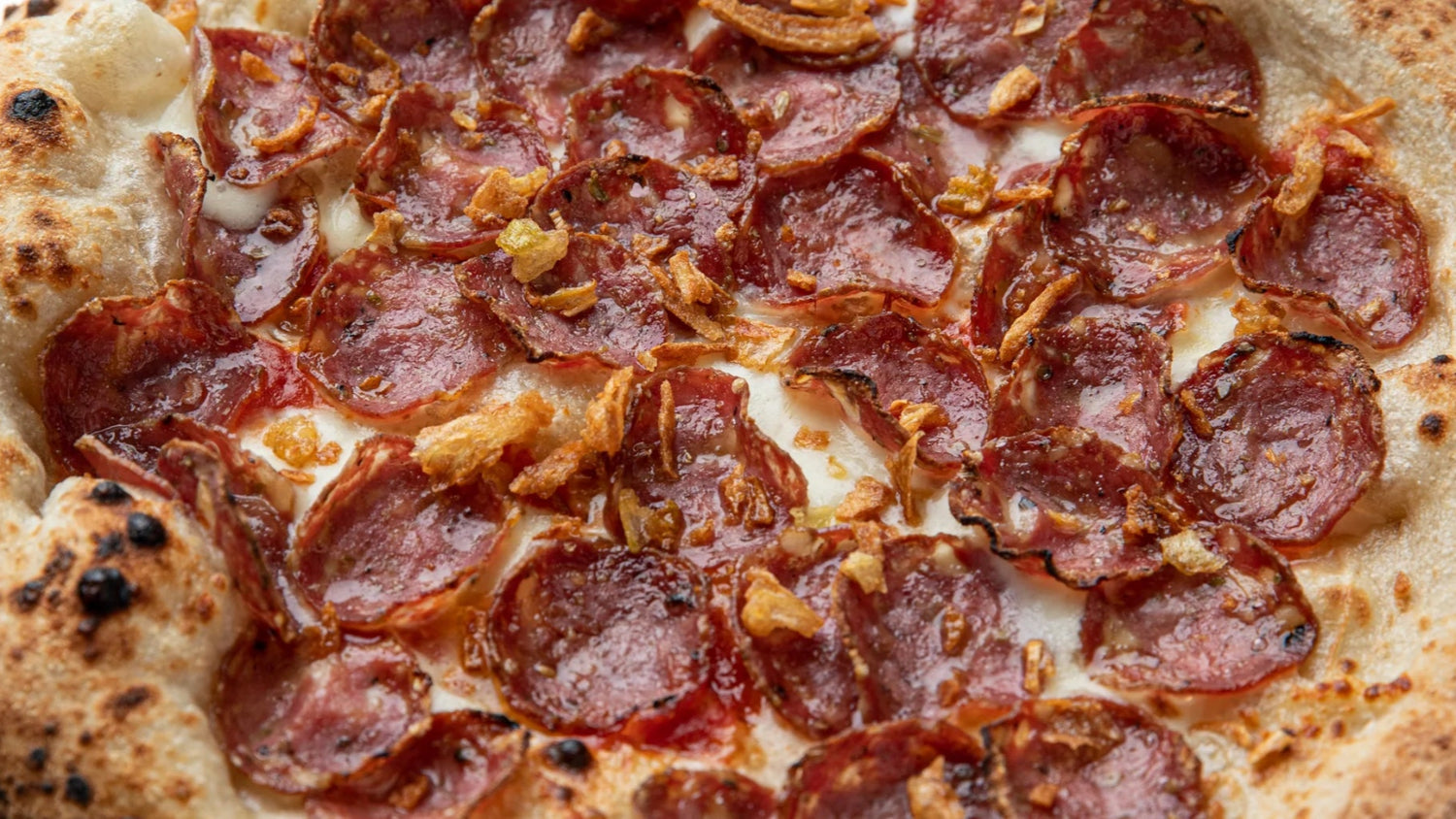 Fennel Salami & Crispy Onion Sourdough Pizza recipe poster image
