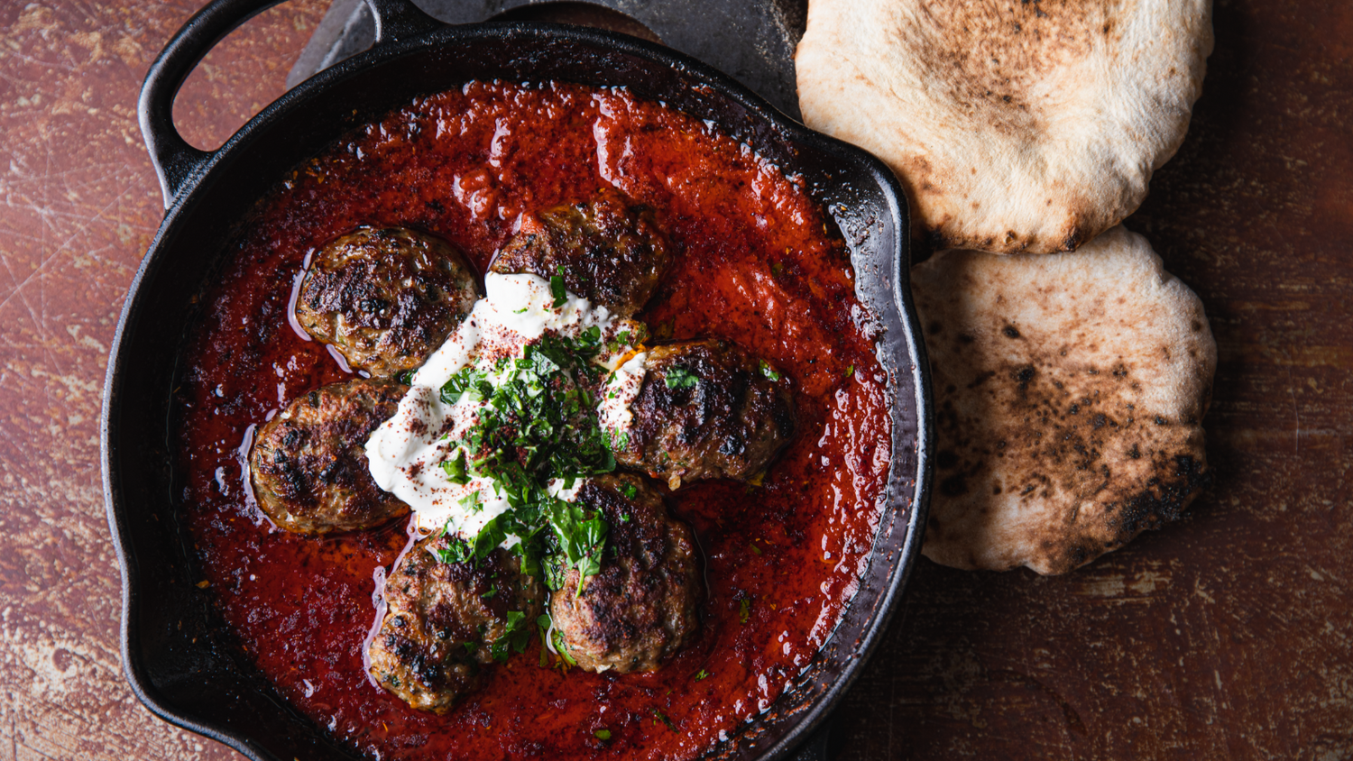 Lamb Kofte in cast iron pan recipe poster image