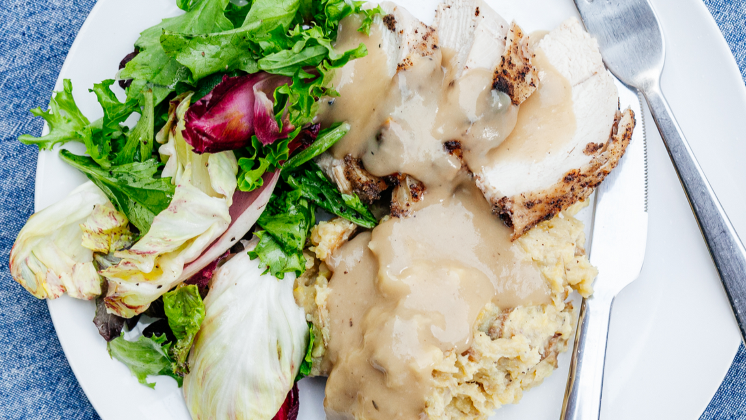 Roasted Chicken served with salad and mashed potatoes recipe poster image